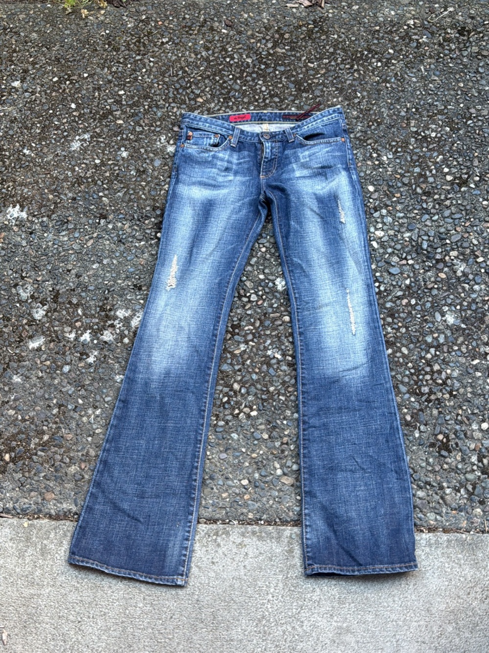 Ag Adriano Goldschmied Medium Blue Flared Distressed Jeans